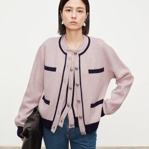 CHICJOC Women Wool and Cashmere Blended Cardigan with contrasting color …